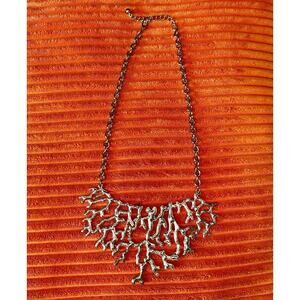 Coral Statement Necklace Silver Metal Coral Branch Bib Mermaid Necklace Silver